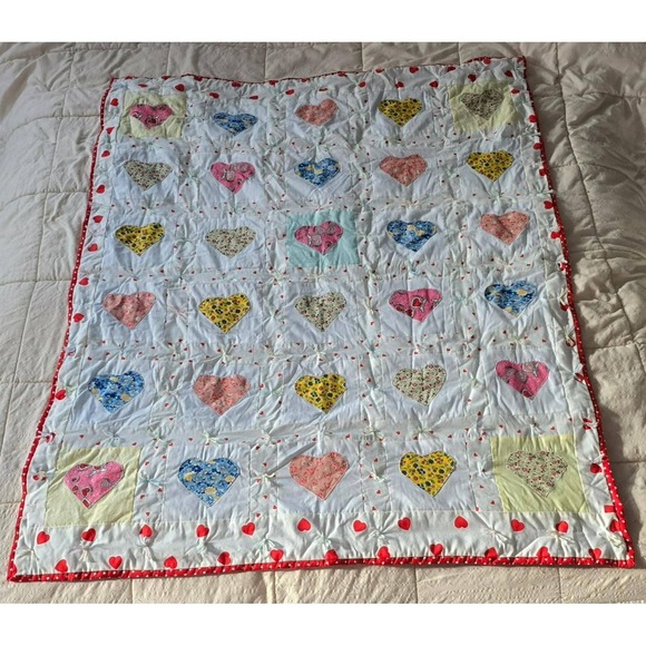 Homemade Other - Handmade Child Quilt 40"x50" Patchwork Hearts Soft Homemade Throw Blanket